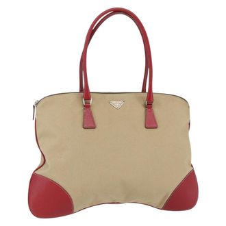 Prada Vintage Handbag Canvas Beige Canvas Handbag (Pre-Owned)