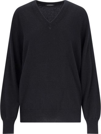 Canessa V-Neck Sweater In Black Cashmere Ribbed Trim