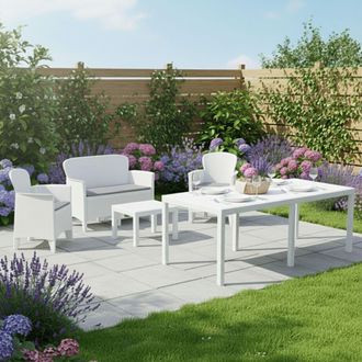 Dmora Set De Jard&iacute;n Domaso, Sof&aacute; Exterior 4 Plazas, Mesa 10 Plazas, Mesita Hecho En Italia, Resistente Al Agua
