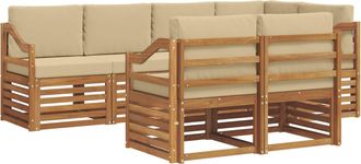 vidaXL Conjunto De Sof&aacute;s De Exterior 7 Uds. Natural Y Beige Poli&eacute;ster Vidaxl