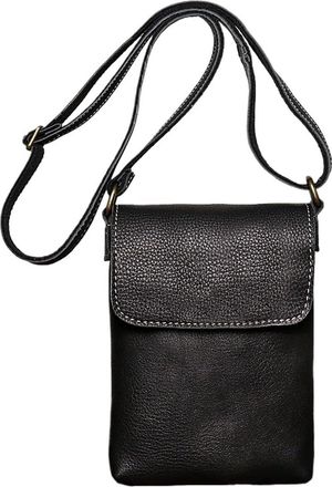 Generic Retro Flip Black Small Shoulder Bag Compatible For Men Genuine Leather Sling Crossbody Bags Minority Design Man Simple(Black)