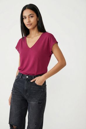 Vero Moda Blusenshirt VERO MODA VMIBILSA S/S V-NECK TOP JRS BTQ, Damen, Gr. XS, jazzy, Jersey, Obermaterial: 64% Viskose, 36% Polyester, unifarben, regular fit,