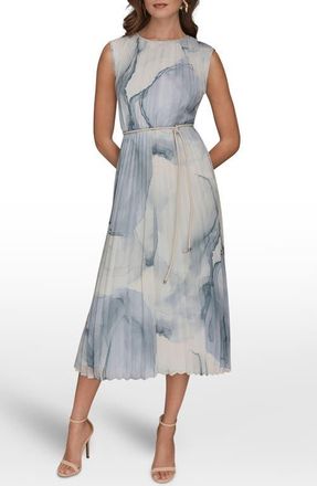 DKNY Print Pleated Midi Dress in Dusk Mult at Nordstrom, Size 14