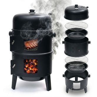 Relaxdays Relaxdays Smoker 3in1 Ahumar/asar/cocer, Hxbxt: 79 X 47,5 X 42 Cm, Acero, Term&oacute;metro Integrado, Negro