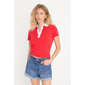 Good American Womens The Easy Polo | Pop Red, Size Medium | Good American by Khlo&Egrave; Kardashian