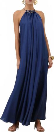 Zimmermann Aster Gathered Bead Midi Dress In Dark Cobalt