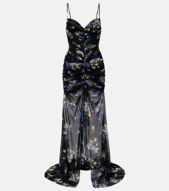 Blumarine Floral ruched sheer gown