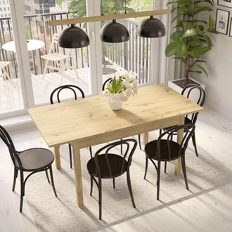Dmora Mesa Extensible Lirelaba, 8 Plazas, Extensible, Mecanismo Extensi&oacute;n Central, 120x80x76h Cm Roble Marr&oacute;n Nudos
