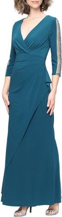 S.L. Fashions Beaded Sleeve Empire Waist Gown in Mallard at Nordstrom, Size 14