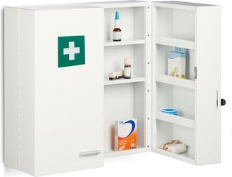 Relaxdays Armadietto Medicinali, Pronto Soccorso, Cassetta da Parete, 11 Scomparti, 2 Ante, hlp: 53x53x21,5 cm, Bianco - Relaxdays