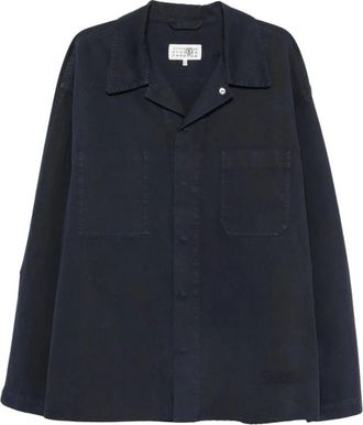 Maison Margiela Overhemden, Heren, Blauw, L, Katoen, Casual Shirt met Verborgen Sluiting