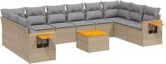 vidaXL Set De Sof&aacute;s De Jard&iacute;n 11pzas Con Cojines Rat&aacute;n Sint&eacute;tico Beige Vidaxl