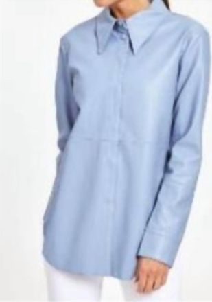 Dolce Cabo Faux Leather Button Up Shirt In Blue