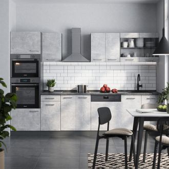 Vicco Mueble De Cocina R-line, Hormig&oacute;n/antracita, 300 Cm Con Armario Alto, Sin Encimera