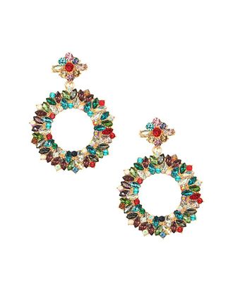 Eyecandy LA Eye Candy La Multicolored Square Stone Drop Hoop Earrings