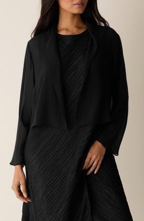 Eileen Fisher Open Front Silk Jacket in Black at Nordstrom, Size Xx-Small