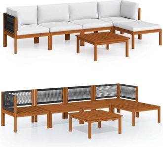 vidaXL Conjunto De Jard&iacute;n De 6 Piezas Con Cojines, Madera Color Crema, Acacia Y Cuerda Vidaxl