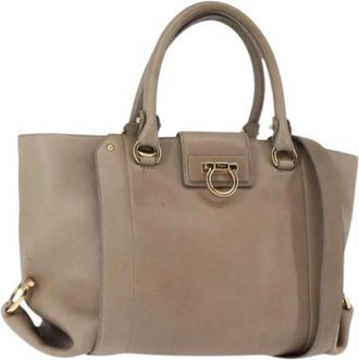 Ferragamo Pre-owned Leren Handtas - Dames - Vintage Handtas - Beige - ONE Size - Leer - Vintage