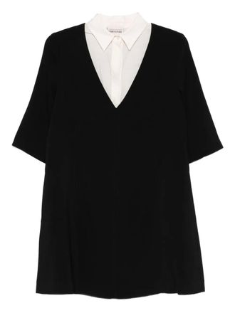 Semicouture v-neck midi dress - women - Silk/Acetate/Polyester/Wool/Viscose - 40 - Black