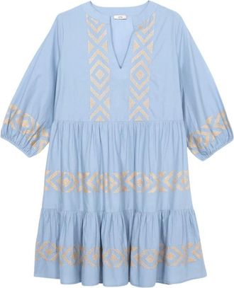 Oltre A-lijn jurk met borduursel - Dames - Korte kleedjes - Blauw - L - Katoen - Kleedjes