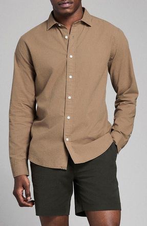 Billy Reid Cedar Seersucker Button-Up Shirt in Olive Khaki at Nordstrom, Size Xx-Large