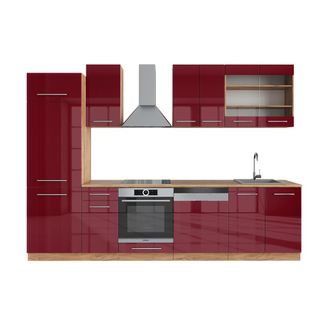 Vicco Mueble De Cocina Fame-line, Burdeos Brillo Intenso/roble Dorado, 300 Cm, Et Roble