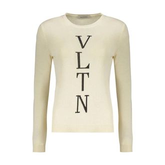 Valentino Round-neck Knitwear, female, Beige, M, Logo Jumper