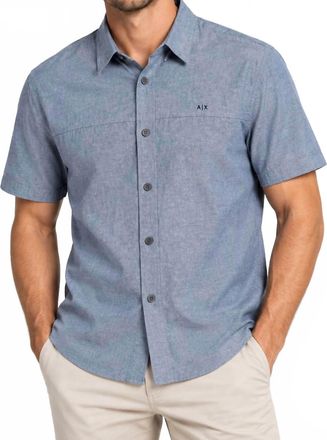A|X Armani Exchange Mens Ramani Exchange Look Short Sleeve Shirt In Medium Blue
