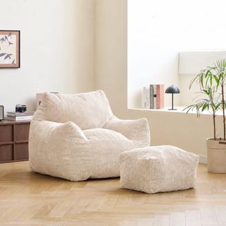 Nordlys Puf y reposapi&eacute;s en terciopelo beige