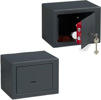 Relaxdays Relaxdays - 2 Cajas Fuertes Pequeñas, Mini Safe con Llaves, Para Paredes o Armarios, Acero, 17 x 23 x 17 cm, Gris Oscuro