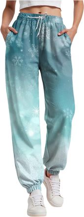 Generic Women Christmas Sweatpants UK High Waist Baggy Trousers Funny Snowman Print Holiday Sweatpants Oversized Xmas Drawstring Jogger Holiday Long Pants Lad