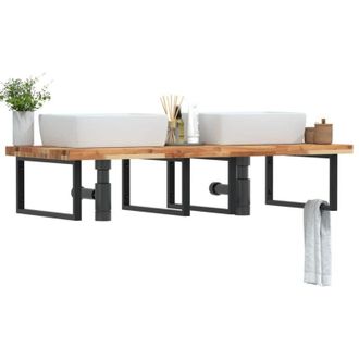 vidaXL Estante De Lavabo De Pared Acero Y Madera Maciza De Acacia Vidaxl
