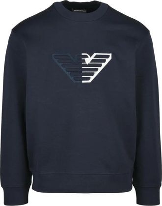Emporio Armani Felpa Effetto Neoprene - Heren - Sweatshirts - Blauw - 2XL - Katoen - Hoodies & sweatvesten