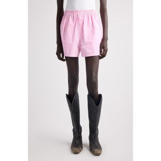 Balenciaga Stripe Cotton Poplin Boxer Shorts in 5621 Pink/White at Nordstrom, Size Xx-Small