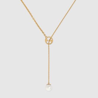 Gucci Blondie Pearl Drop Necklace, Gold-toned metal, Gold-toned metal