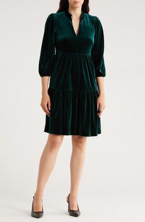 Vince Camuto Puff Sleeve Tiered Velvet Dress in Hunter at Nordstrom Rack, Size 2