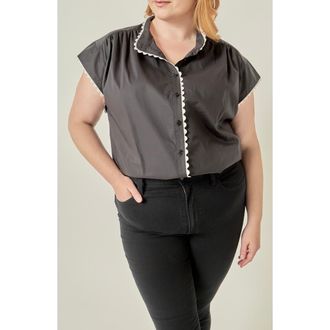 English Factory Scallop Trim Cotton Top in Black/white at Nordstrom, Size 3X