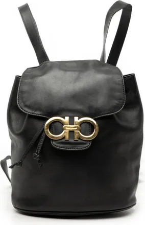 Ferragamo Gancini Black Leather Backpack (Pre-Owned)