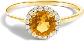 House of Brilliance 10K Gold Gemstone and 1/10 Cttw Diamond Halo Ring