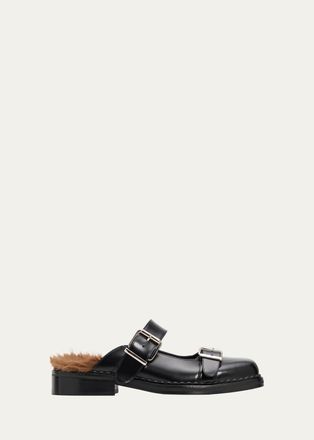 Simone Rocha Faux Fur Lined Leather Mary Jane Mules