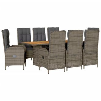 vidaXL Set Comedor Jard&iacute;n 9 Pzas Y Cojines Rat&aacute;n Sint&eacute;tico Gris Vidaxl