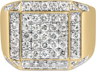 House of Brilliance Mens 10K Yellow Gold 2 1/8 Cttw Diamond Composite Cluster Cocktail Ring Band