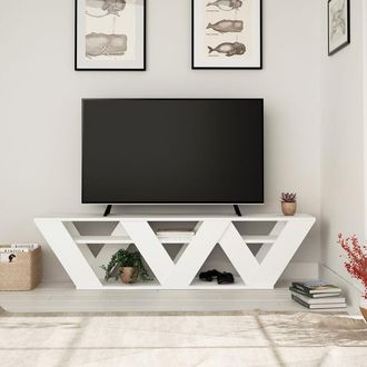 Decortie Decortie - Ralla Modern tv Stand Multimedia Centre tv Unit White With Shelves 158cm - White