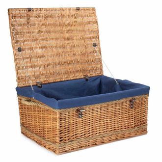 Red Hamper 72cm Double Steamed Rope Handled Wicker Trunk Navy Cotton Lining