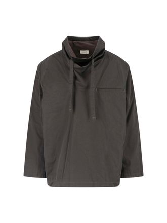 Christophe Lemaire Grey Funnel Neck Boxy Cropped Hooded Sweatshirt