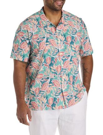 Tommy Bahama Big & Tall Coast Wild Vines IslandZone Sport Shirt in Large Teal at Nordstrom, Size Xx-Large
