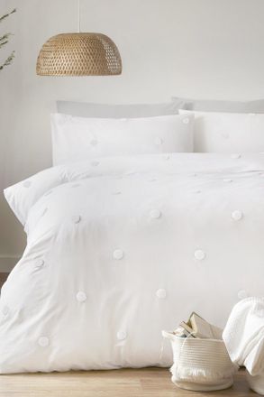 Appletree Dot Garden 100% Cotton Embellished Duvet Cover Set in White | Size: Super King