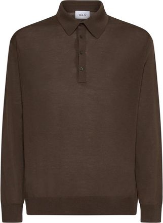 D4.0 Fijngebreide polo - Heren - Polos - Bruin - M - Wol - Tops