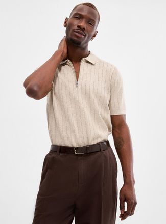 Profuomo Mens Openwork striped zipped Polo Shirt