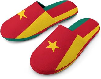 Generic Flag of Cameroon Mens Cotton Slippers Memory Foam Comfort House Shoes Winter Indoor Slipper for Hotel Casa Spa